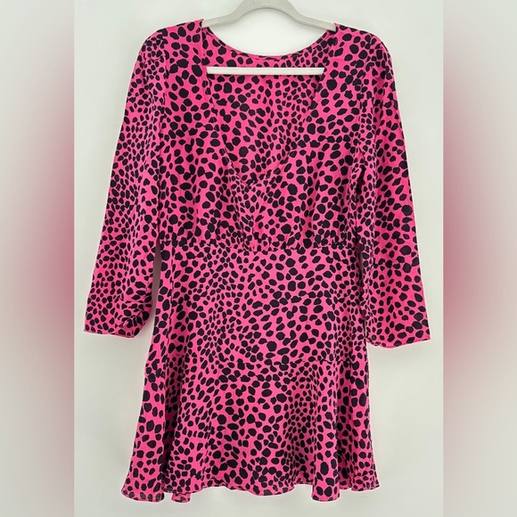 Rixo Kyla Dress Size Medium Silk Leopard Print Pink Cocktail Dress Mini - Picture 8 of 13